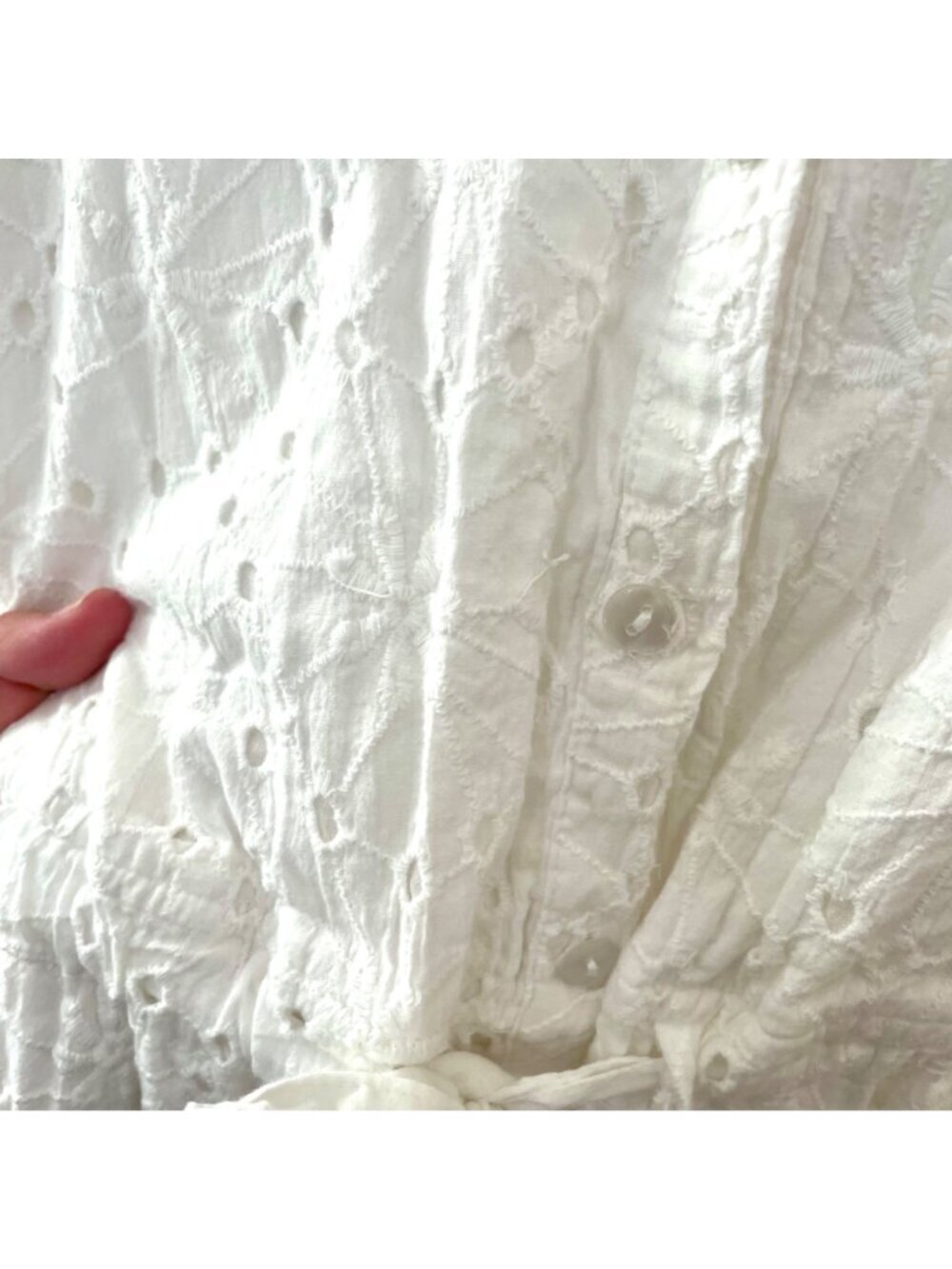 Dress Nado White Eyelet Tie Waist Midi Dress Size M Short Sleeve - Picture 5 of 8